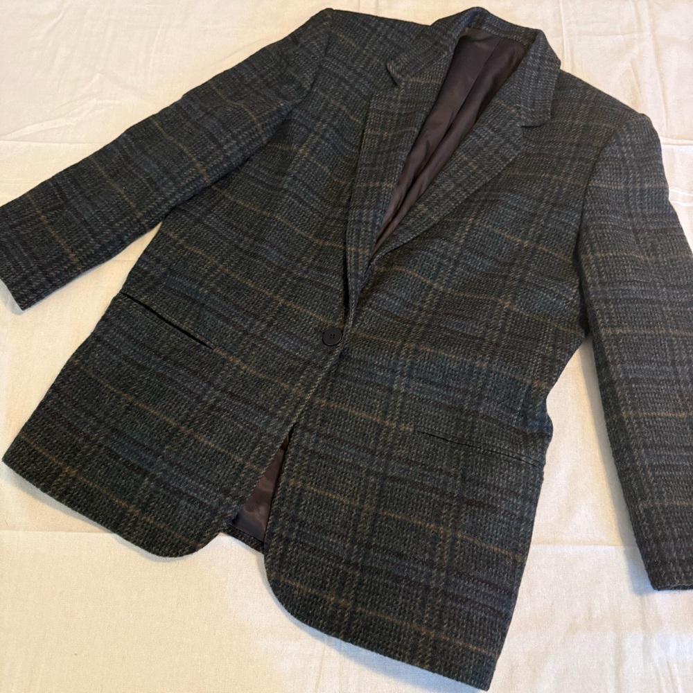 Lands' End Black and Brown Plaid Blazer